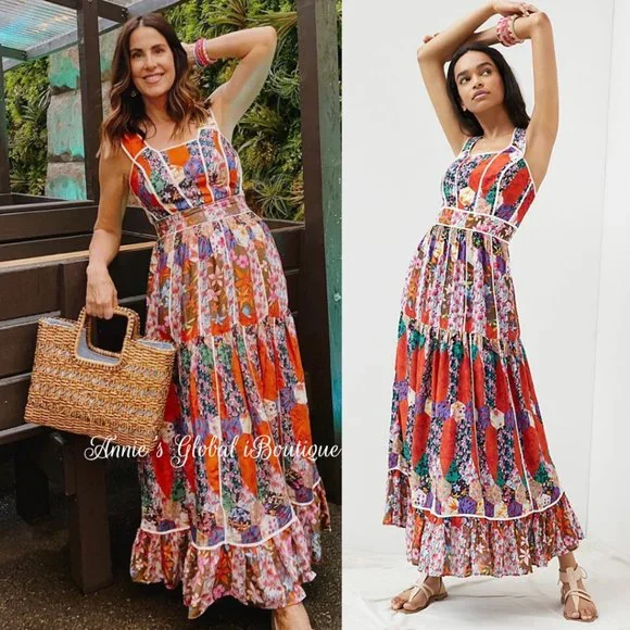 RARE NWT ANTHROPOLOGIE BHANUNI By JYOTI Square Neck Bohemian Maxi Dress. - Picture 12 of 16